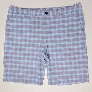 Tommy Bahama Men's 36 Blue Plaid Nylon Stretch Hybrid Gripper Waist Shorts 10"